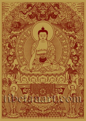 Shakyamuni Buddha [Red on Gold]