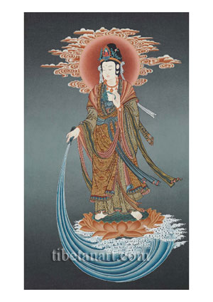 Rollbild Guanyin mit Ruyi Zepter chinesische Malerei China Kwan Yin Kuan Yin