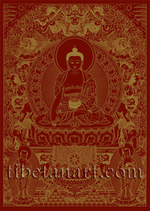 Shakyamuni Buddha [Gold on Red]