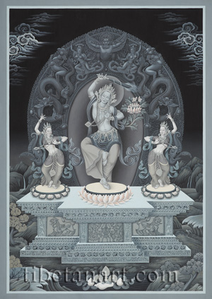 B/W Manjushri with Consorts